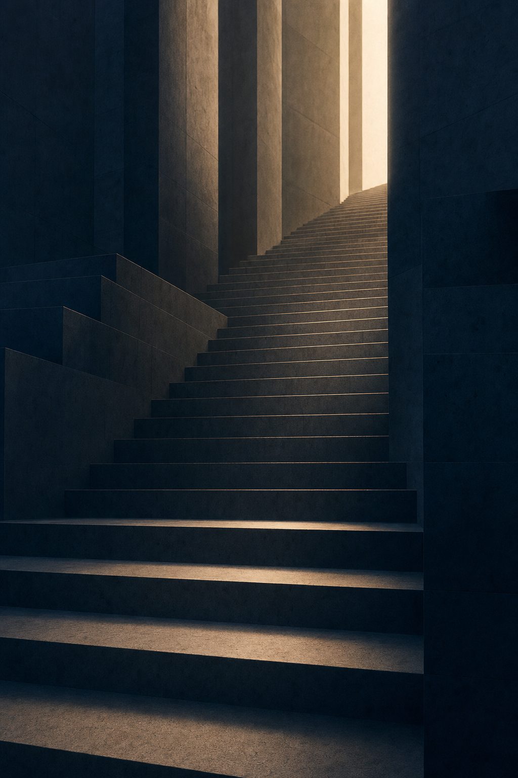 A grand stone staircase ascending toward soft light, evoking disciplined progression